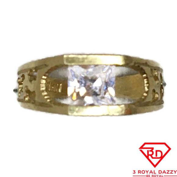 14K tiny ring princess cubic zirconia and gold